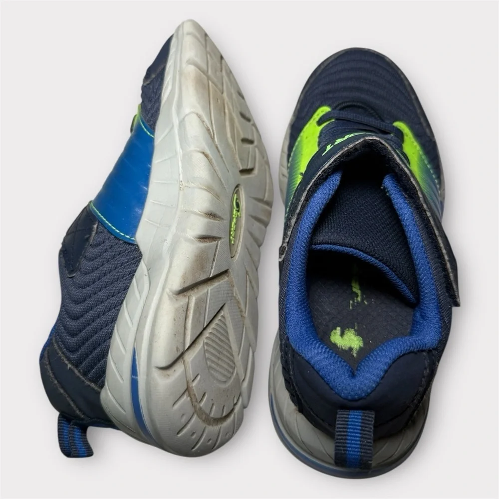 S Sport by Skechers Boys Size 1 Blue Neon Athletic Sneakers Hook and Loop